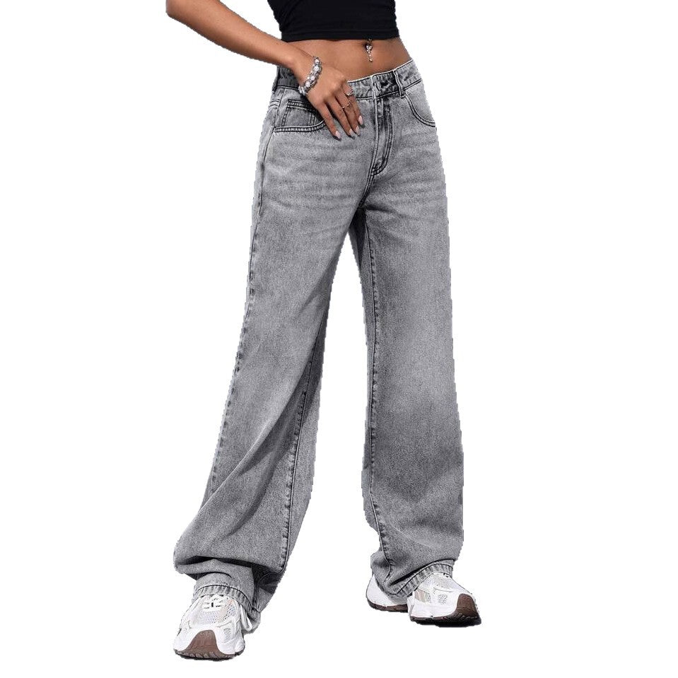 Damen Weite Jeans im lässigen Urban-Style mit hohem Bund und markanten Nähten EB