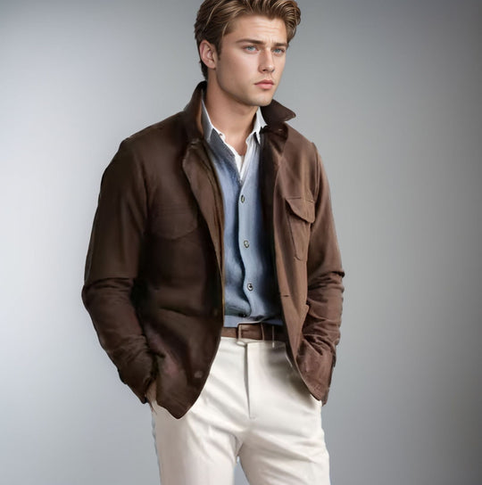 Herren zeitlose Utility-Jacke mit praktischen Taschen und Stehkragen EB