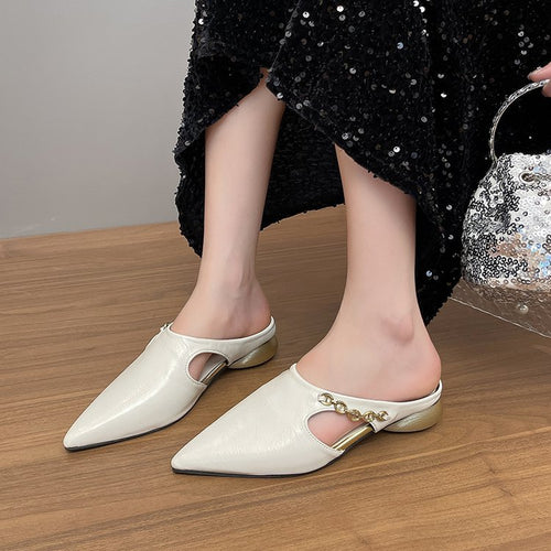 Damen elegante Mules mit modischem Kettenakzent EB