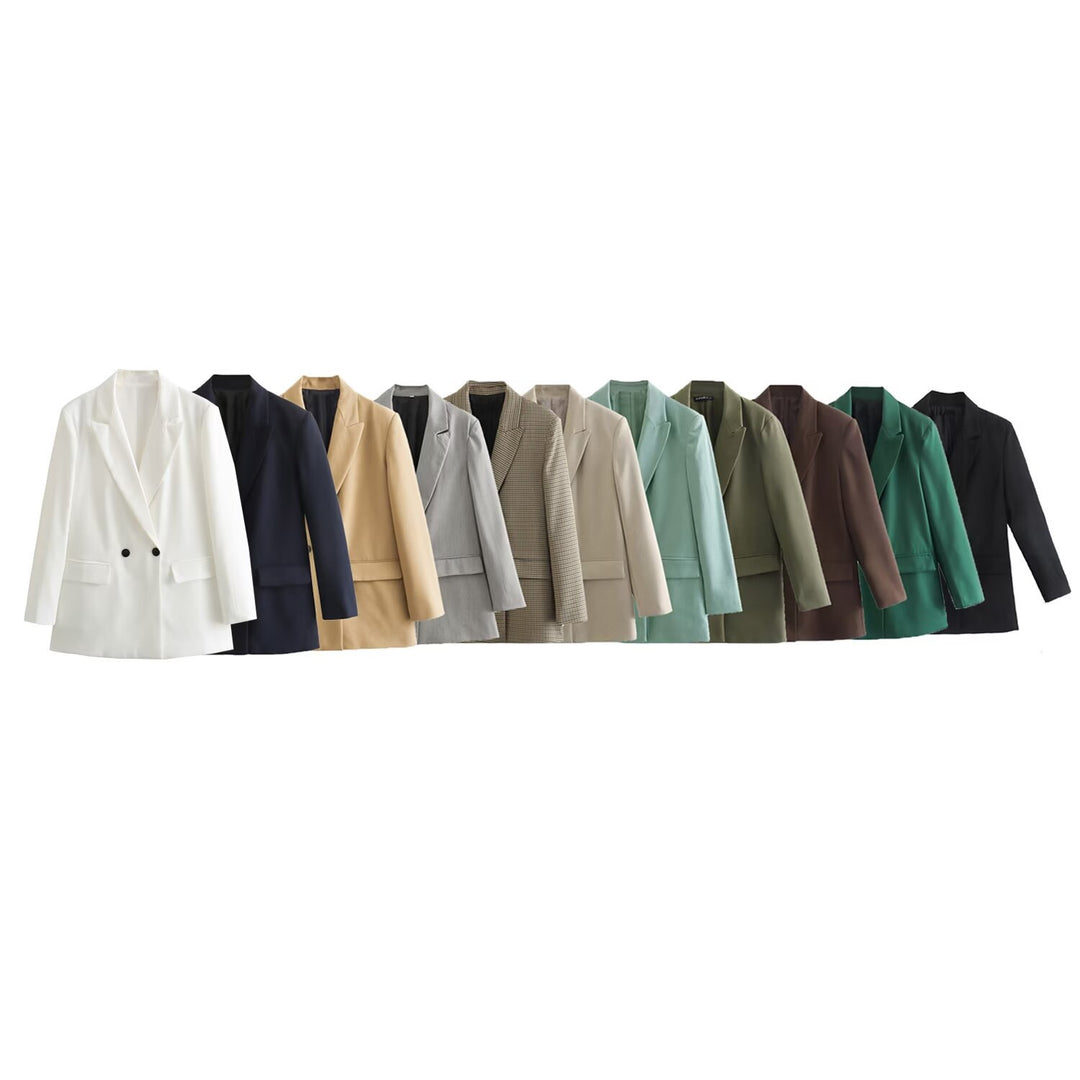 Damen nan taillierter Doppelreihiger Blazer mit schmalem Revers, aufgesetzten Pattentaschen und klarer Silhouette EB