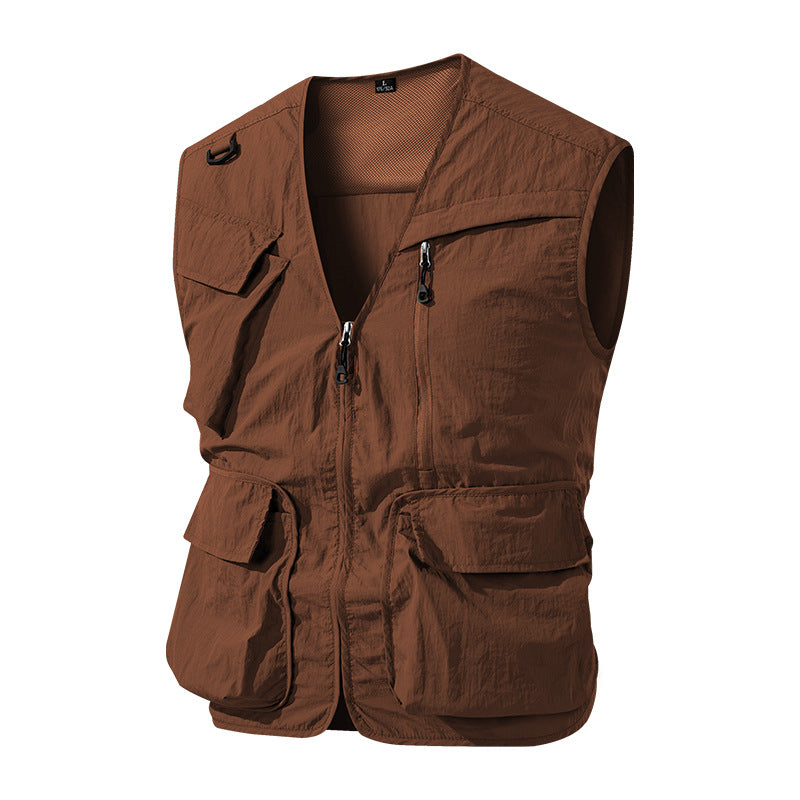 Herren Multifunktionale Outdoor-Utility‑Weste mit Mesh‑Innenfutter und zahlreichen Taschen EB
