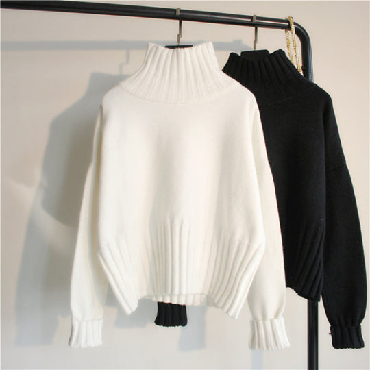 Damen Oversized Rollkragenpullover mit geschlitzten Ärmeln und Rippstruktur EB