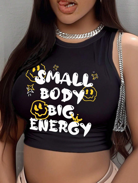 Damen Crop-Top mit modernem Grafikdruck und trendiger Schnalle EB