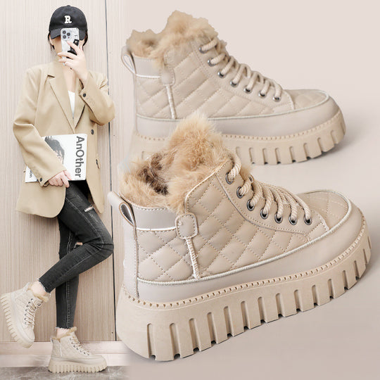 Damen Modische Winterstiefel mit kuscheligem Fellbesatz und rutschfester Sohle EB