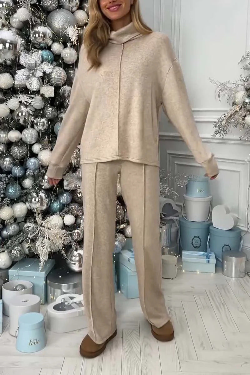 Damen Fleece-Lounge-Set mit modernem Stehkragen und weitem Schnitt EB
