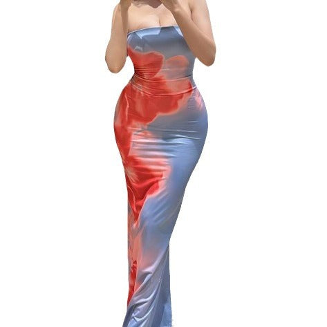 Damen elegantes Langkleid mit zartem Farbverlauf und Spaghettiträgern EB