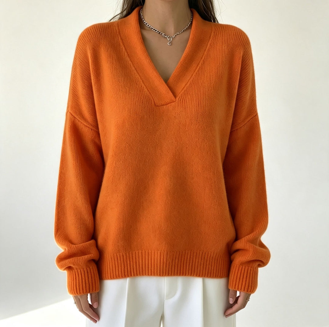 Damen Kaschmir-Touch V-Ausschnitt Relax-Pullover mit Raglanärmeln EB