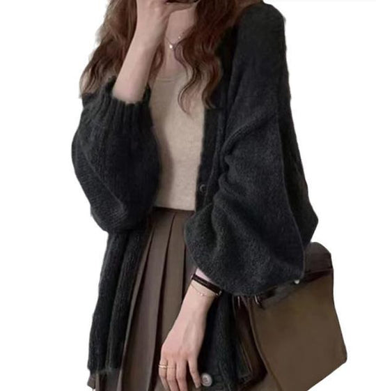 Damen Modische Strickjacke mit weiten Ärmeln und eleganten Details EB