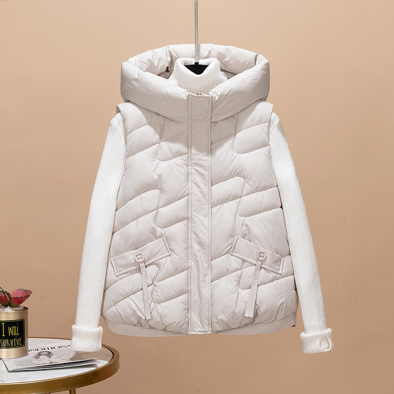 Damen Modische Steppweste mit Kapuze und eleganten Strickärmel EB