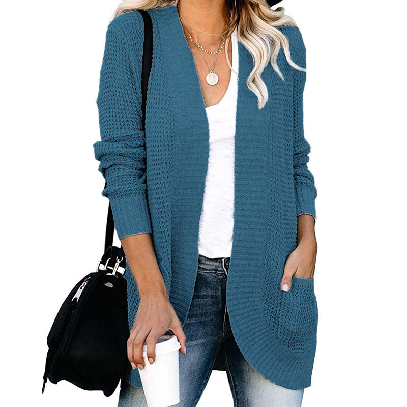 Damen lässige Strickjacke mit Taschen und offener Front EB