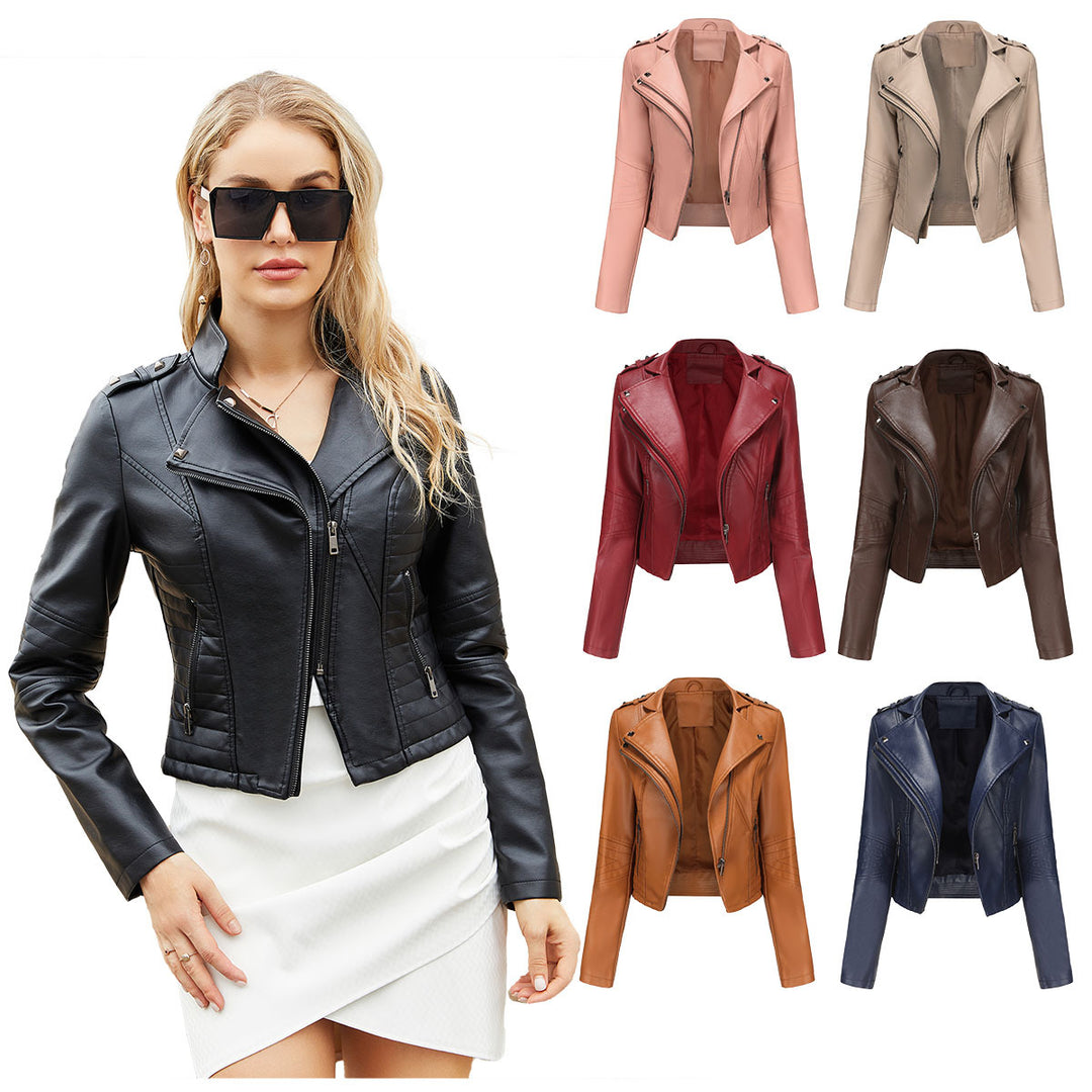 Damen stylische Bikerjacke mit asymmetrischem Reißverschluss und Detailnähten EB