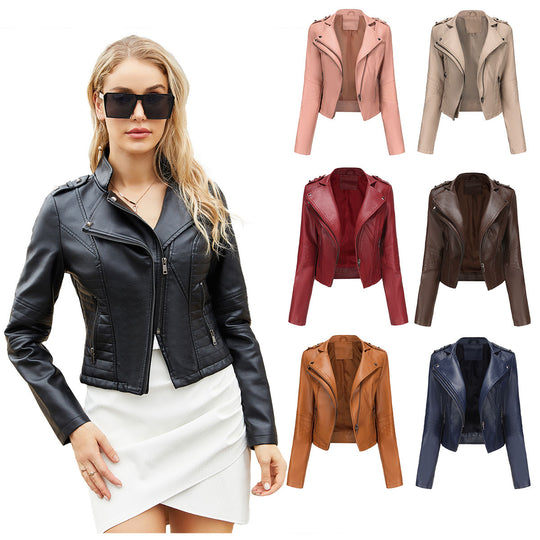 Damen stylische Bikerjacke mit asymmetrischem Reißverschluss und Detailnähten EB