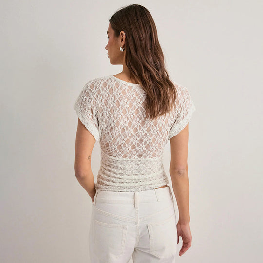 Damen Elegantes Spitzenoberteil mit V-Ausschnitt und weitem Schnitt EB