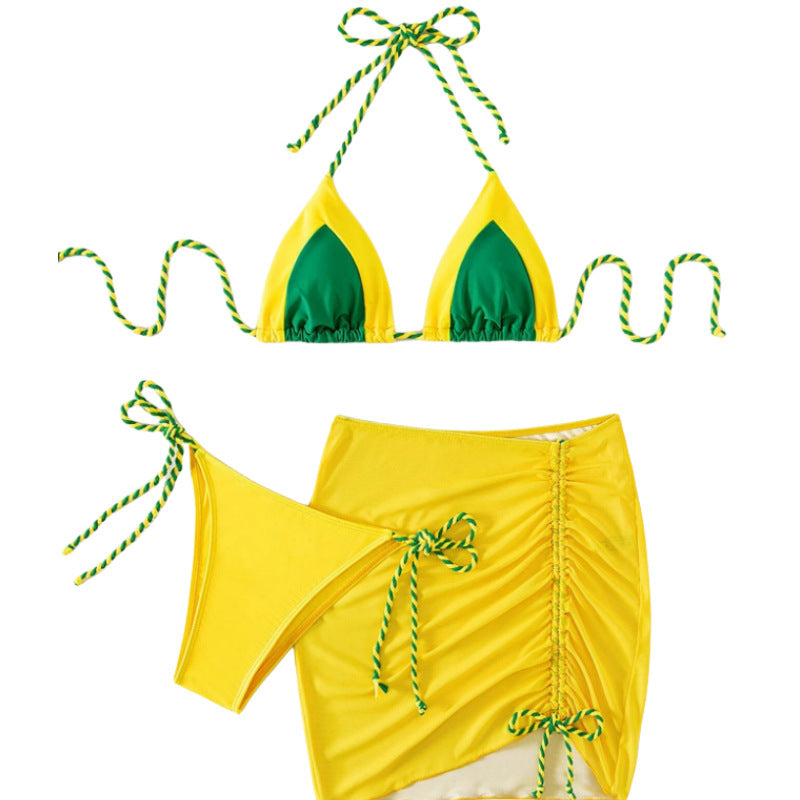 Damen Bikini-Set mit modernem Knoten-Design und figurbetontem Rock EB