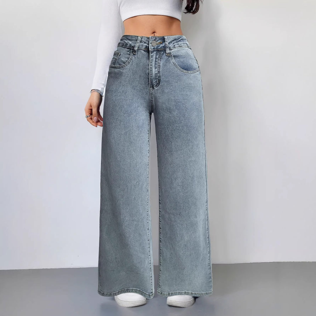Damen Weit geschnittene Jeans im Vintage-Stil mit hohem Bund und lässigem Look EB