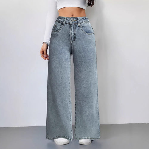 Damen Weit geschnittene Jeans im Vintage-Stil mit hohem Bund und lässigem Look EB
