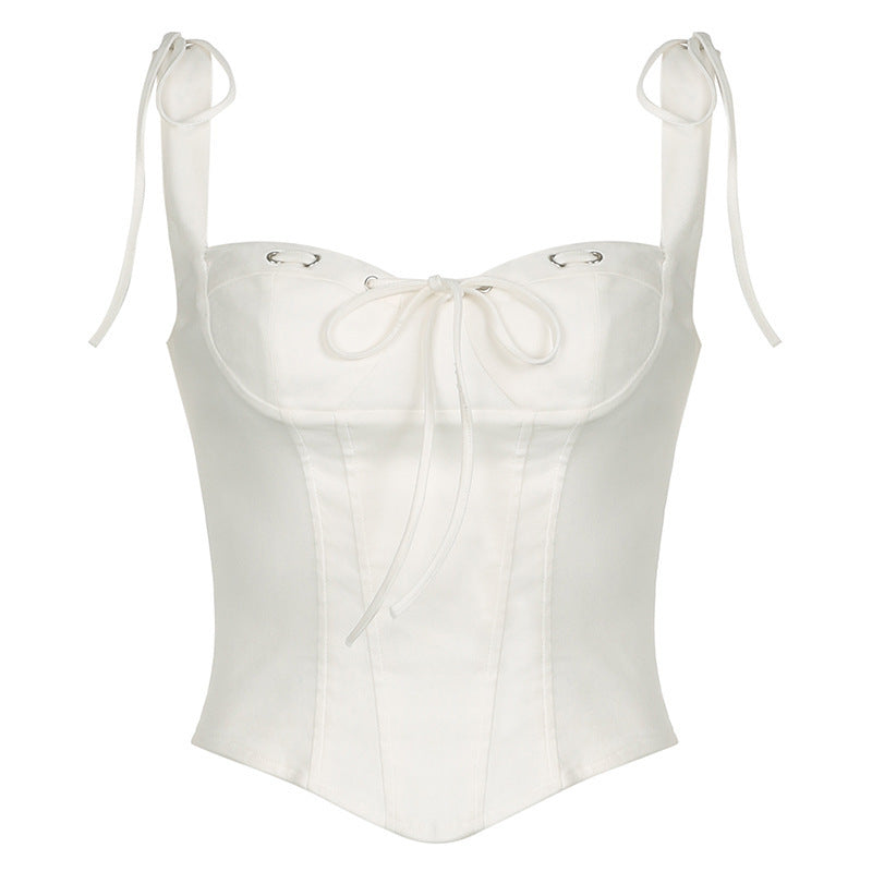 Damen Corsage-Top mit dekorativen Schnürdetails und zarten Rüschenelementen EB