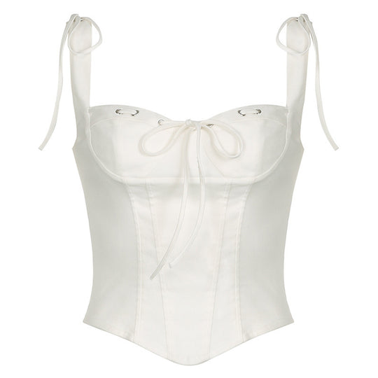 Damen Corsage-Top mit dekorativen Schnürdetails und zarten Rüschenelementen EB