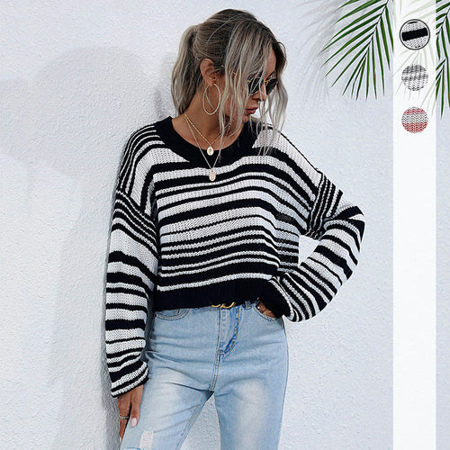 Damen lockerer Strickpullover mit XL-Schnitt und asymmetrischem Ausschnitt EB