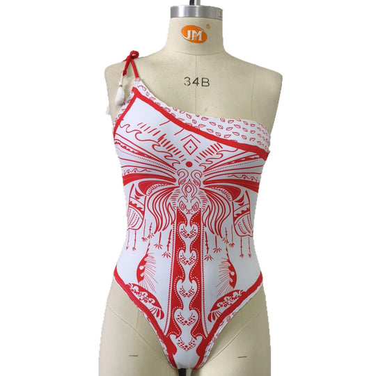 Damen Einseitiger Badeanzug mit verspieltem Design EB