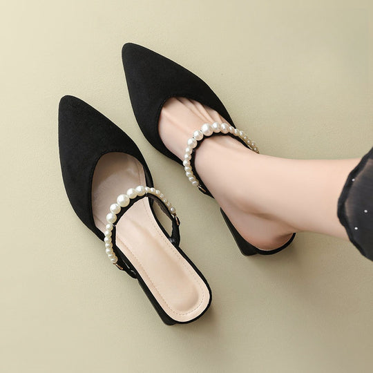 Damen elegante Slingback Mules mit Perlenakzenten EB