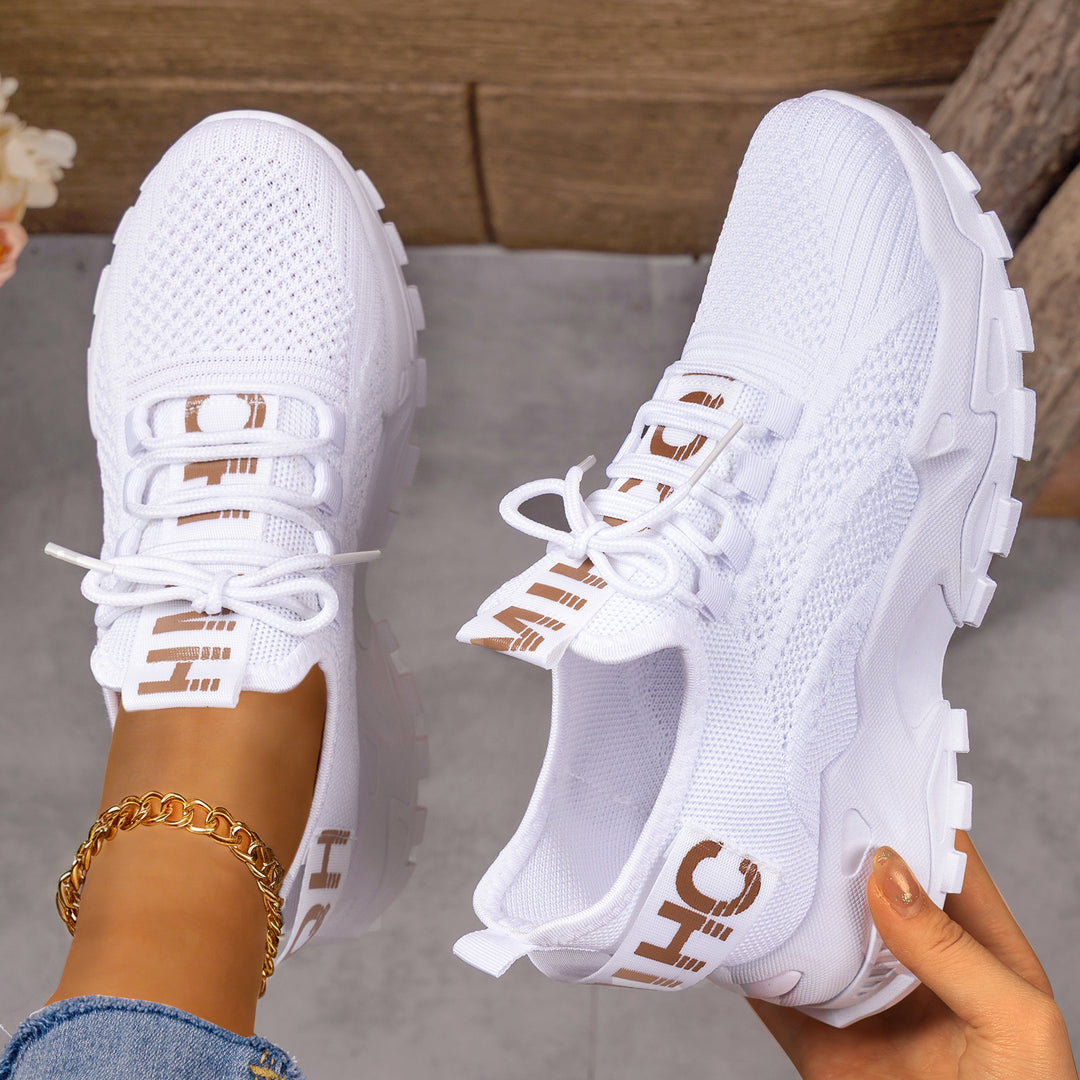 Damen Sportliche Strick Sneakers mit atmungsaktivem Obermaterial und rutschfester Laufsohle EB