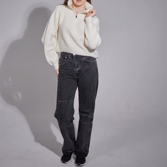 Damen Pullover mit hohem Kragen und Zip EB