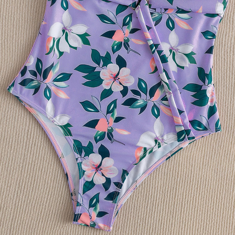 Damen Einteiler Badeanzug mit floralem Design und Gürtel EB