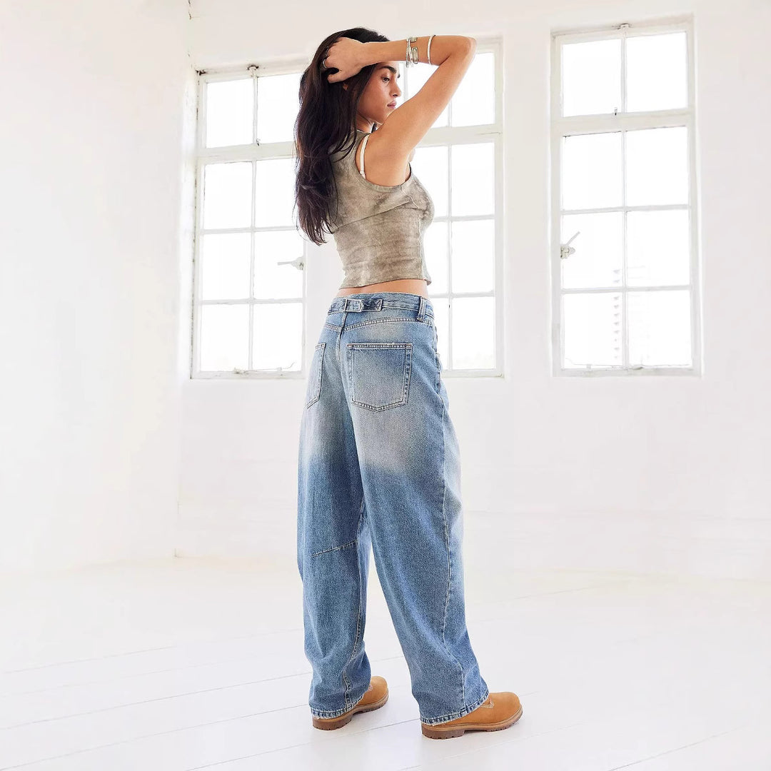Damen nan weite tiefsitzende Baggy-Jeans mit Knie-Paneelen und entspannter Passform EB