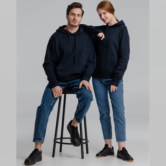 Unisex nan minimalistischer Heavyweight Kapuzenpullover aus French‑Terry mit verdeckter Kängurutasche und schmaler Silhouette EB