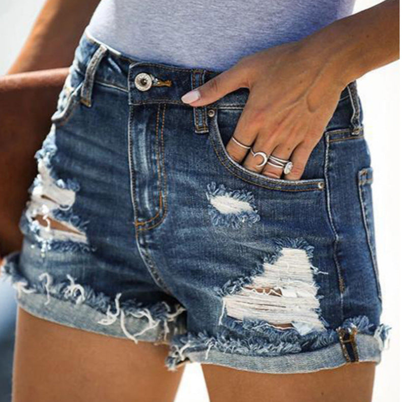 Damen Jeans-Shorts im lässigen Vintage-Style mit fransigen Details EB
