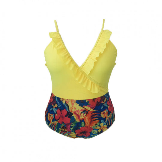 Damen Einteiliger Badeanzug mit floralem Wickeldetail und Rüschen EB
