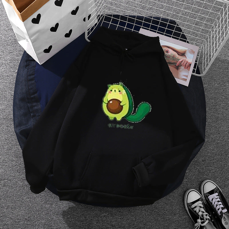 Damen nan Oversize-Fleecehoodie mit weichem Innenfutter, Kängurutasche und Avocato-Cartoonmotiv EB
