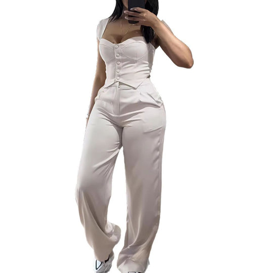 Damen Figurbetonter Jumpsuit mit tailliertem Schnitt und Knopfleiste EB