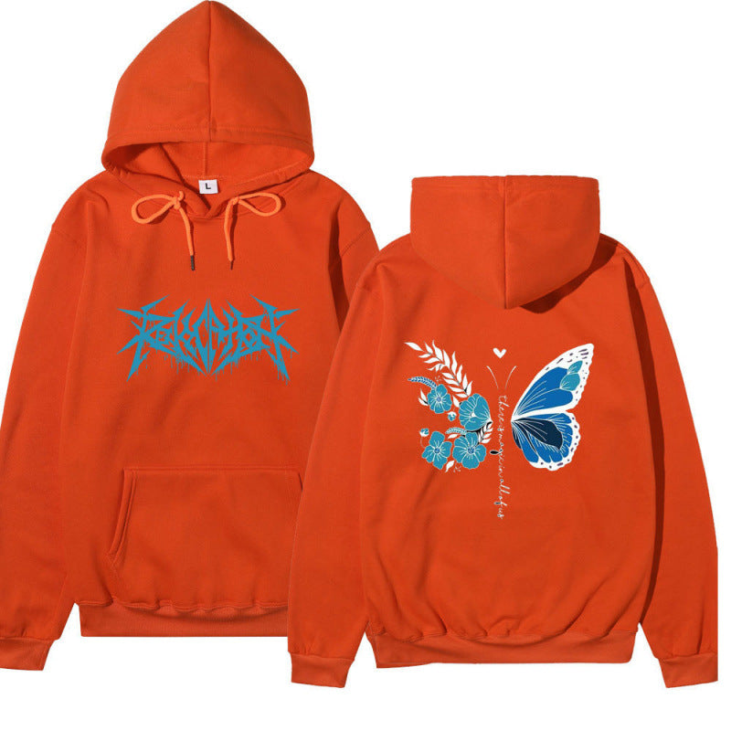 Damen Kapuzenpullover mit einzigartigem Schmetterlings- und Blumenmotiv EB