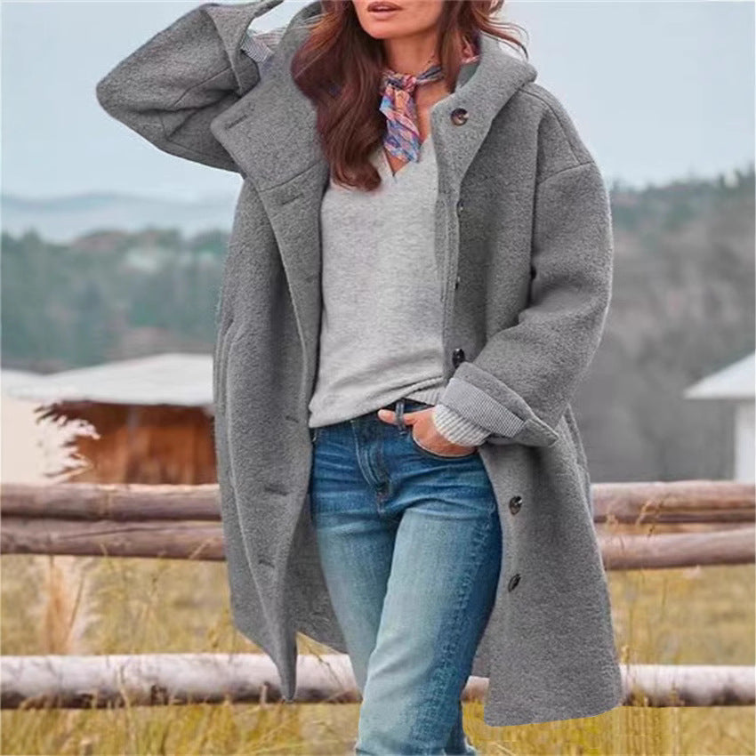 Damen Oversized Wollmantel mit sportlichem Schnitt und großen Taschen EB