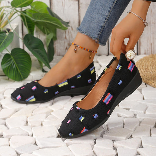 Damen Wedge-Schuhe mit elegantem Samt-Obermaterial und anatomisch geformtem Fußbett EB