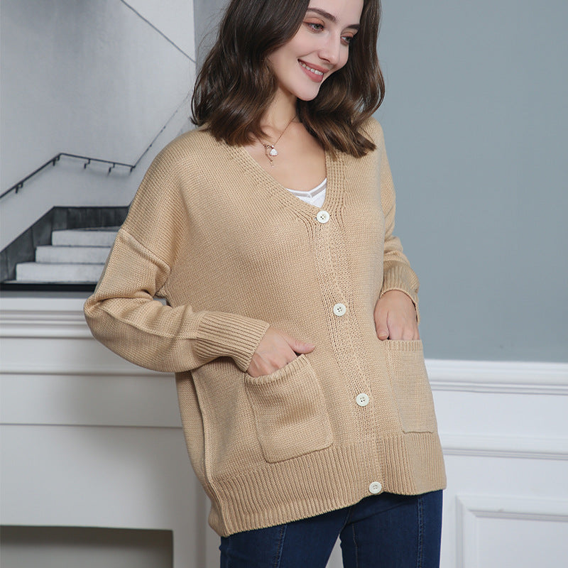 Damen Grobstrick Cardigan mit praktischen Eingrifftaschen und V-Ausschnitt EB