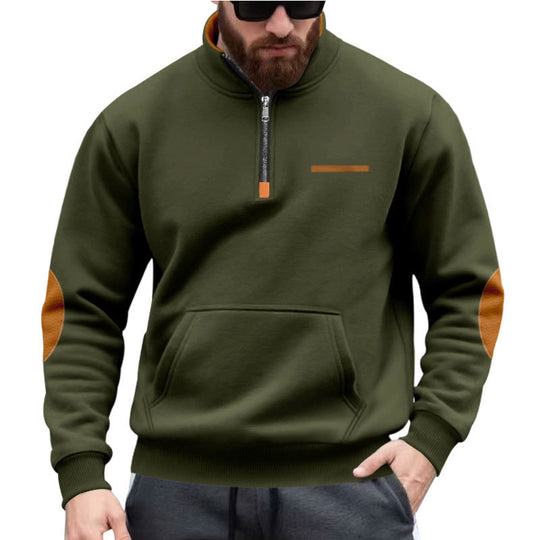 Herren Kapuzenpullover mit halbem Reißverschluss und farblichen Akzenten EB