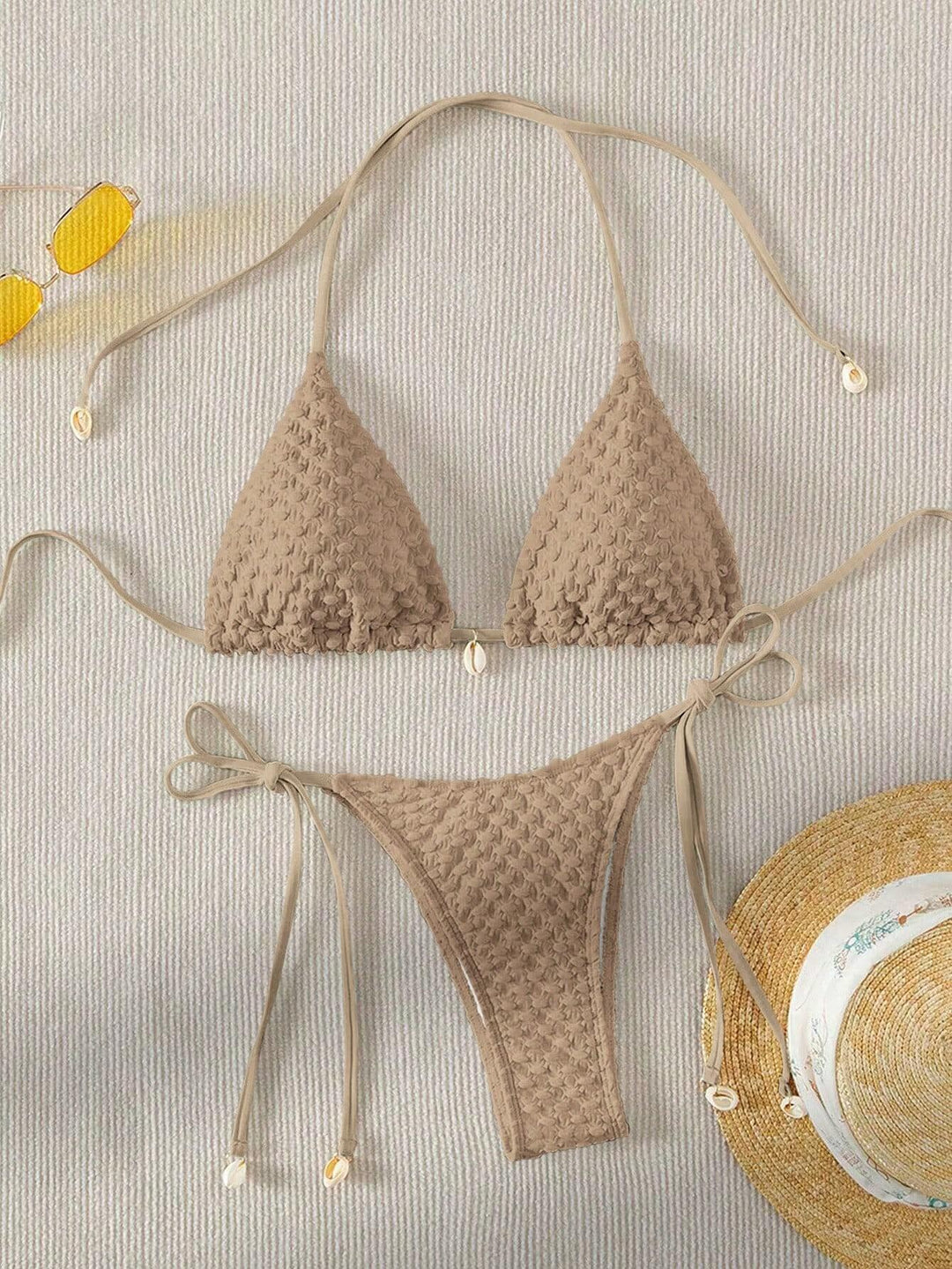 Damen Triangle-Bikini mit strukturiertem Material und zarten Bindebändern EB