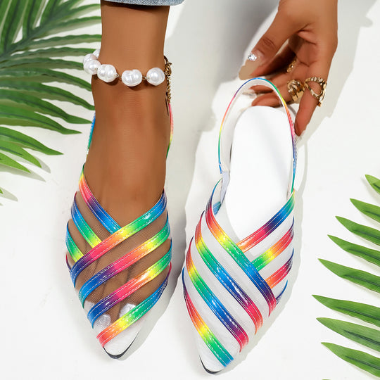Damen  spitze Slingback-Ballerinas mit glänzenden Riemen und transparentem Mesh EB