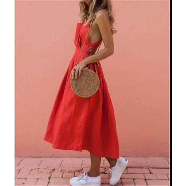 Damen Maxi-Kleid mit schulterfreiem Design und seitlichen Eingrifftaschen EB