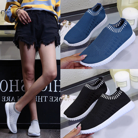 Damen atmungsaktive Slip-On Sneakers mit flexiblem Strickdesign EB