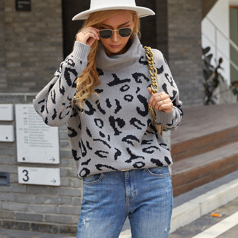 Damen gemütlicher Oversized-Pullover mit trendigem Leopardenmuster EB
