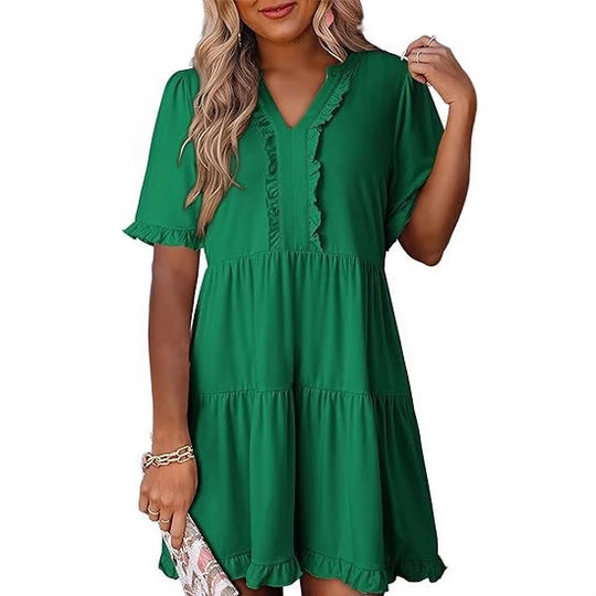 Damen luftiges Sommerkleid mit Rüschendetails EB