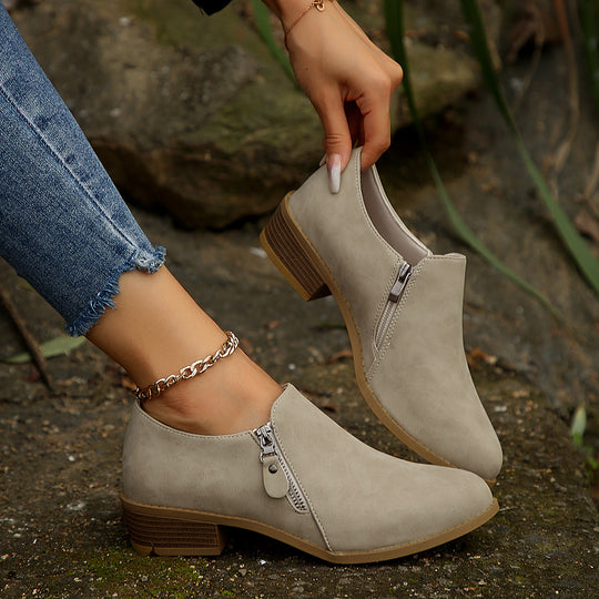 Damen elegante Stiefeletten mit modischem Reißverschluss und komfortablem Blockabsatz EB