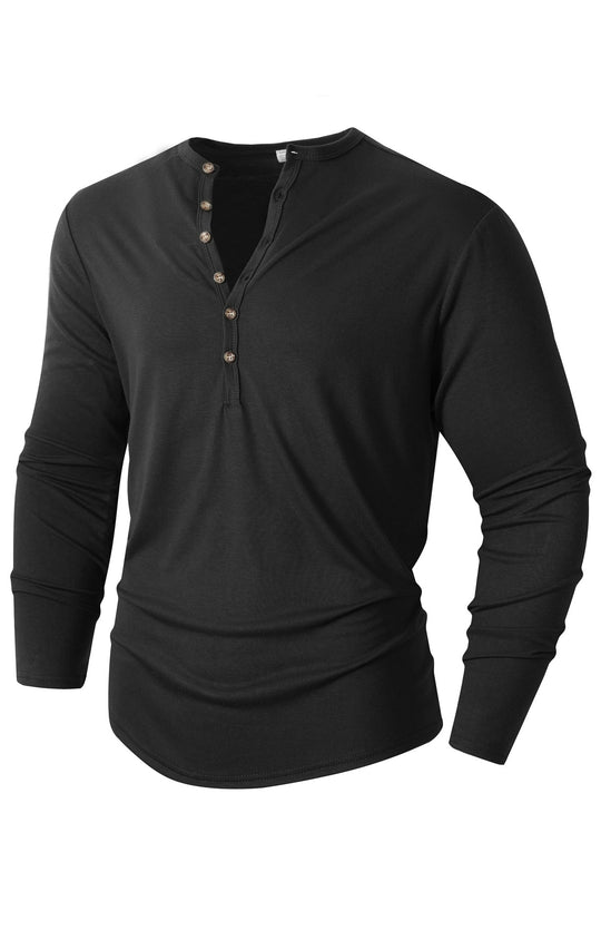 Herren Langarm Henley-Shirt mit Knopfleiste und weichem Baumwollmix EB