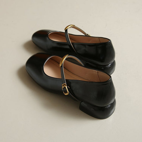 Damen elegante Blockabsatz-Ballerinas mit modischem Riemchen und stabiler Sohle EB
