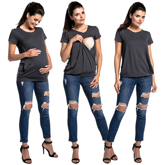 Damen Umstandsshirt mit praktischem Wickelschnitt EB