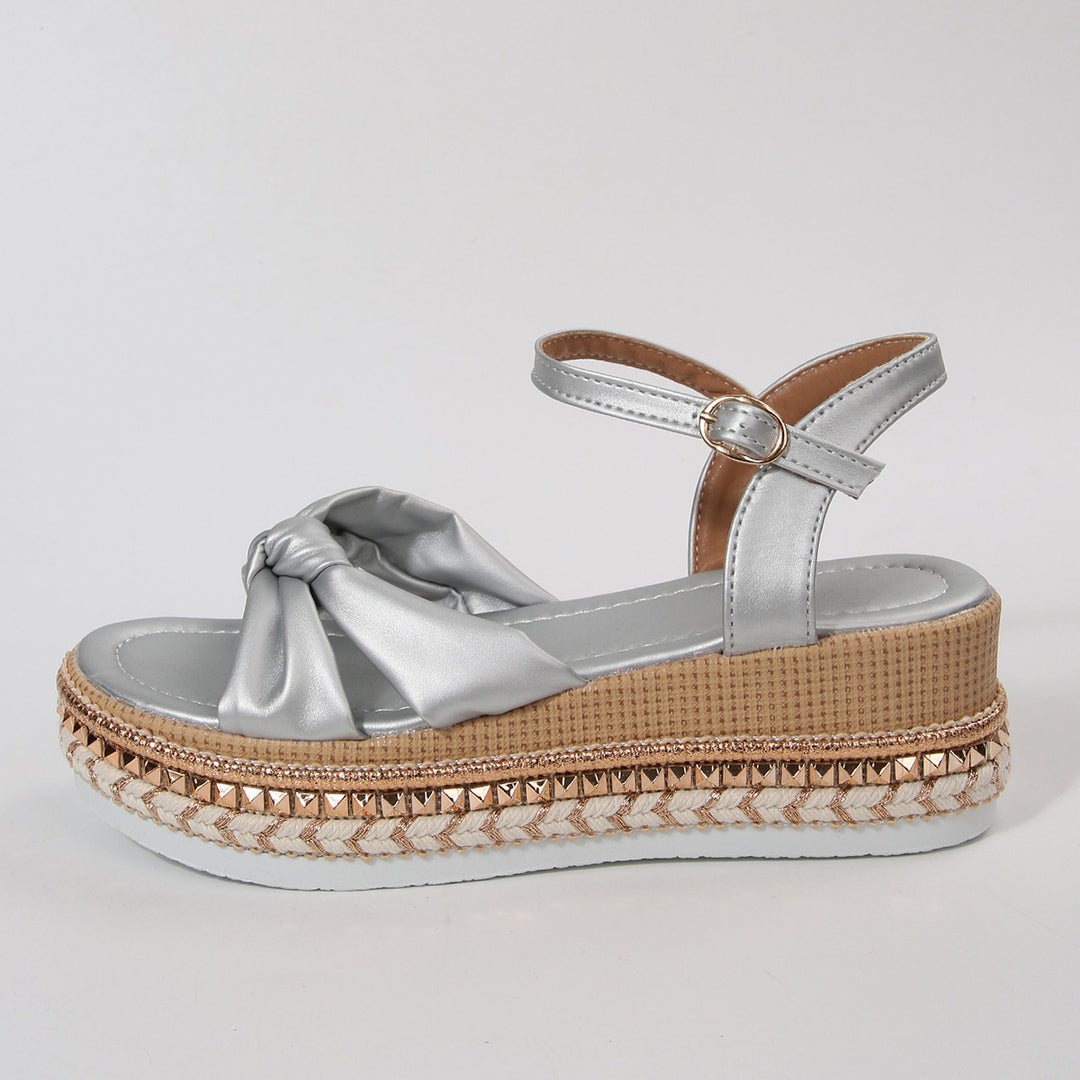 Damen elegante Plateau-Sandalen mit dekorativem Knötchen-Design EB
